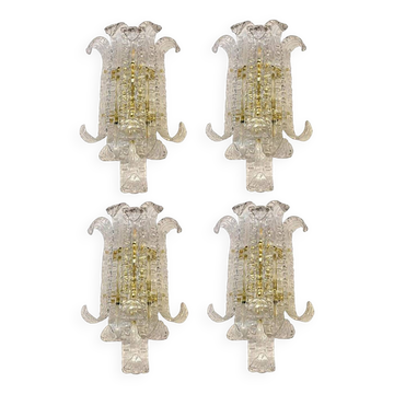 Lot of 4 of Contemporary Transparent "Lingue" Murano Style Glass Wall Lamp