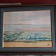Old painting in oil on canvas depicting a seaside.