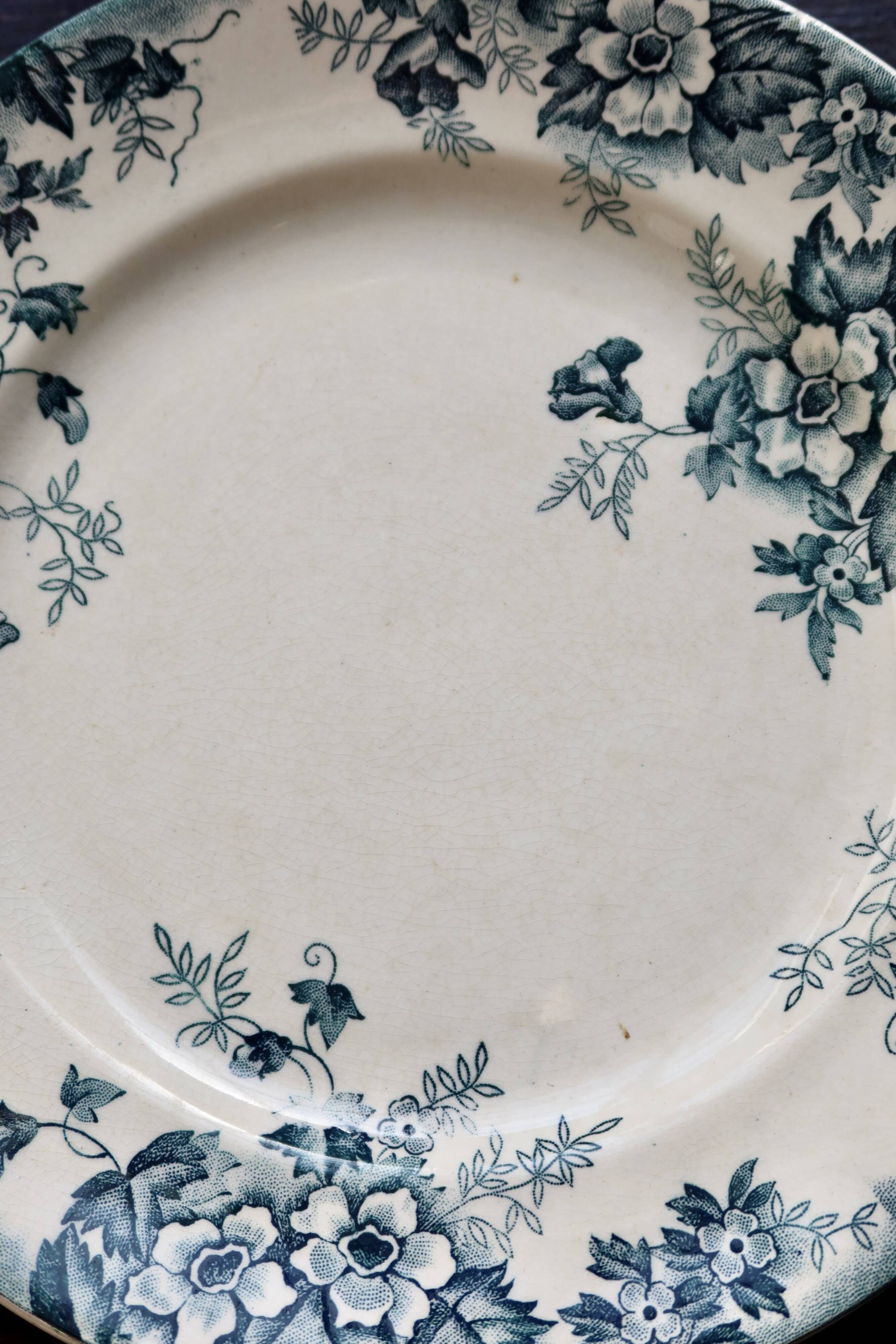 Antique dessert plate, ironstone, Moulin des Loups, Marie Louise.