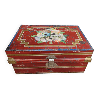 Ancienne malle - vanity case de voyage en métal et laiton