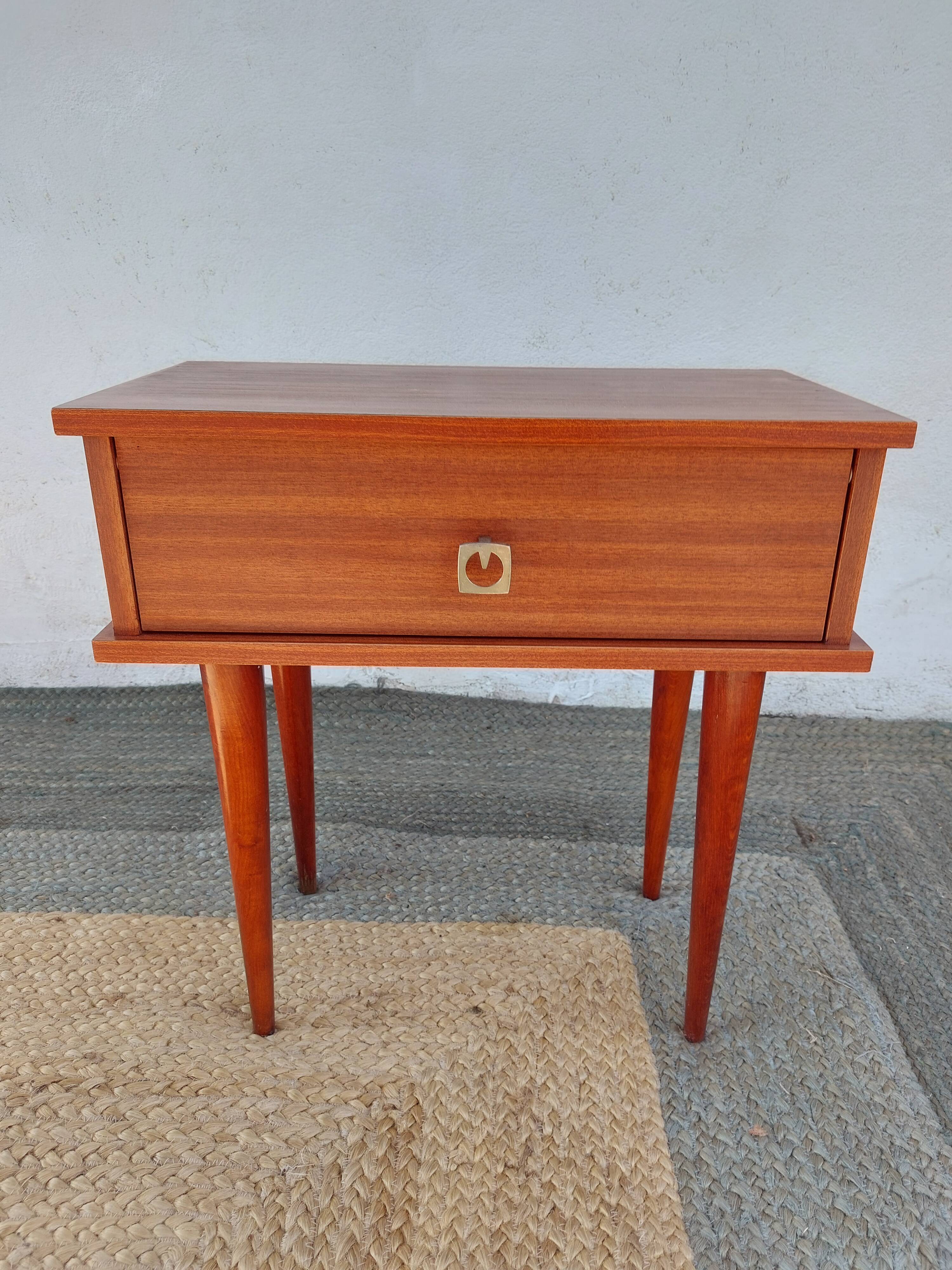 bedside table with spindle legs, vintage 70s