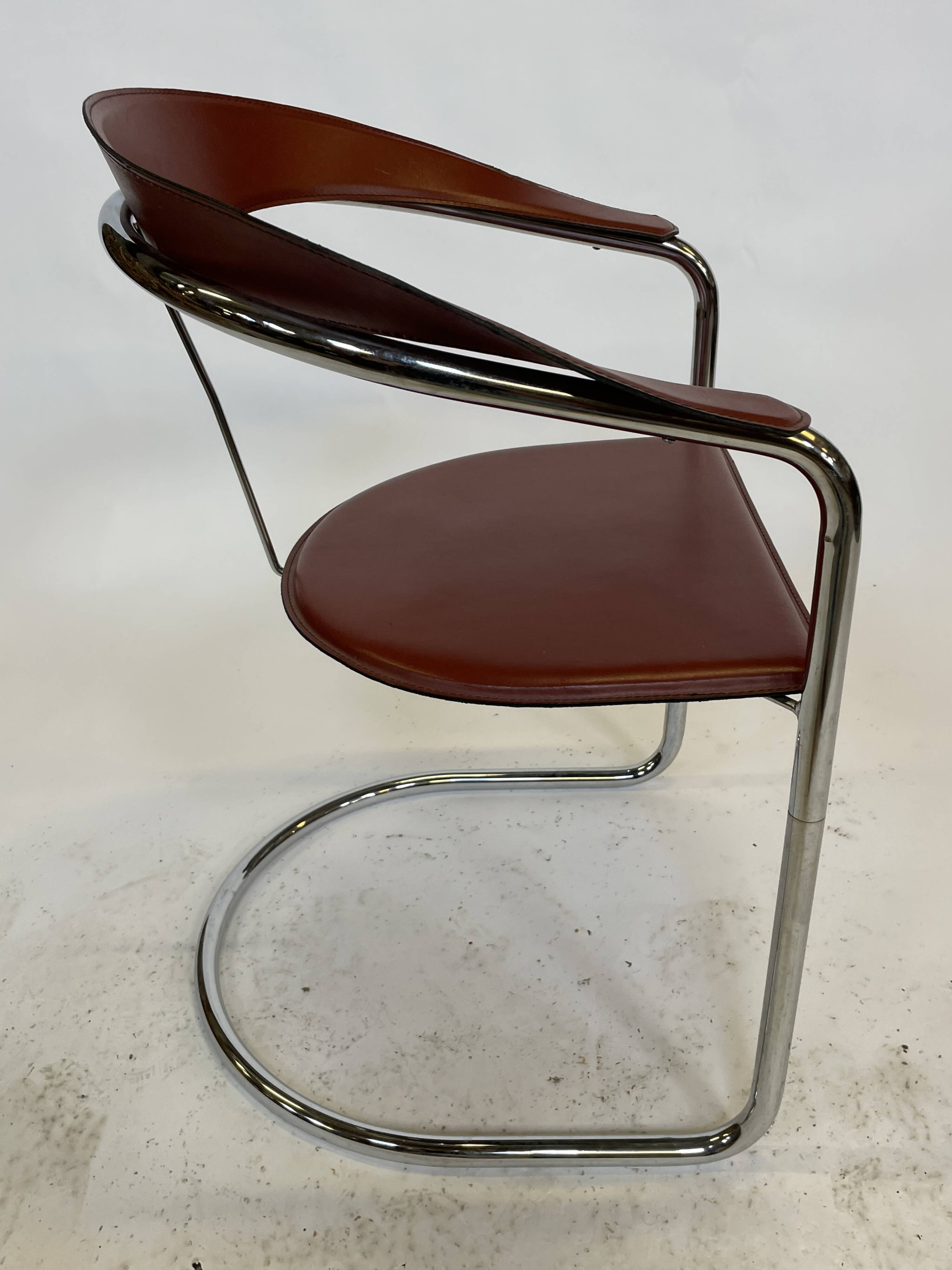 Set of 4 design cantilever chairs cognac leather and chrome design