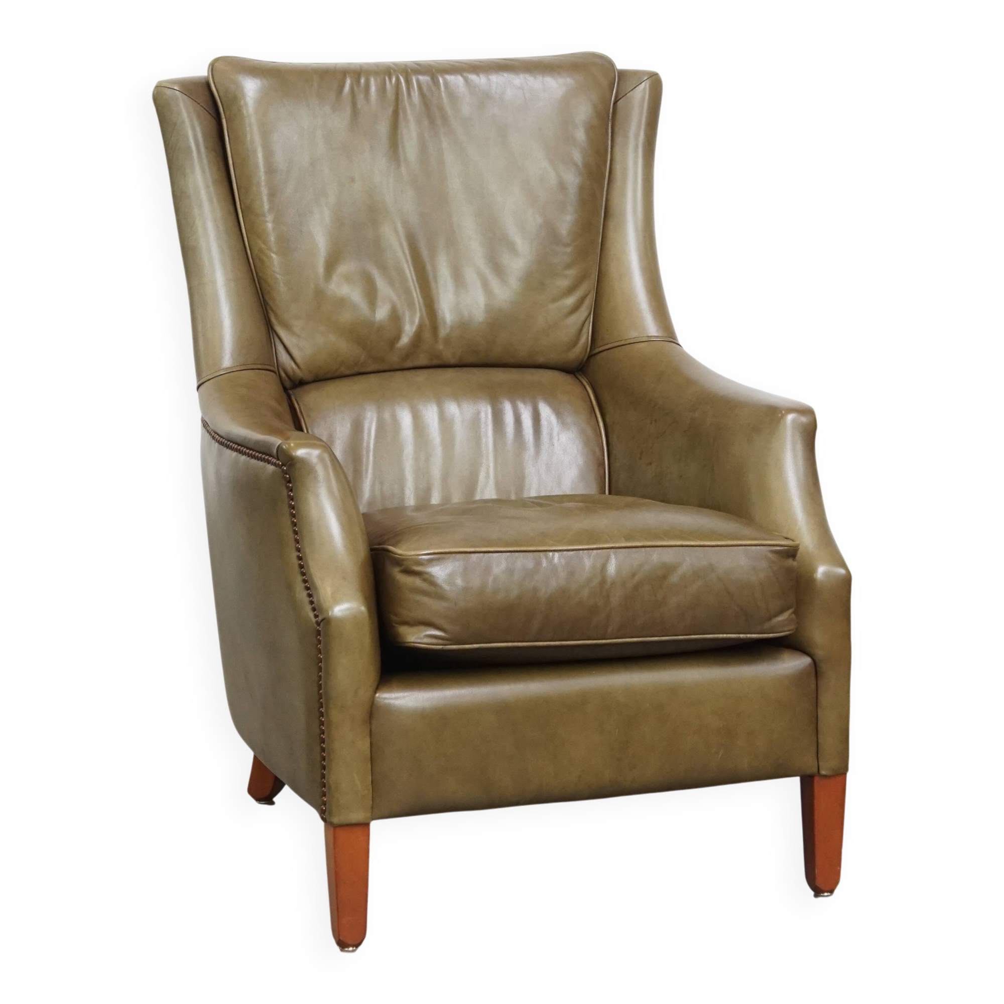 Olive Green Cowhide Leather Armchair