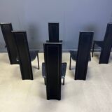 Vintage black leather dining chairs, set of 6, 1980s
