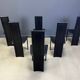 Vintage black leather dining chairs, set of 6, 1980s