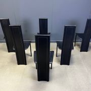 Vintage black leather dining chairs, set of 6, 1980s