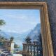 Large oil on canvas, Mediterranean terrace by the lake, signed, gilded frame.