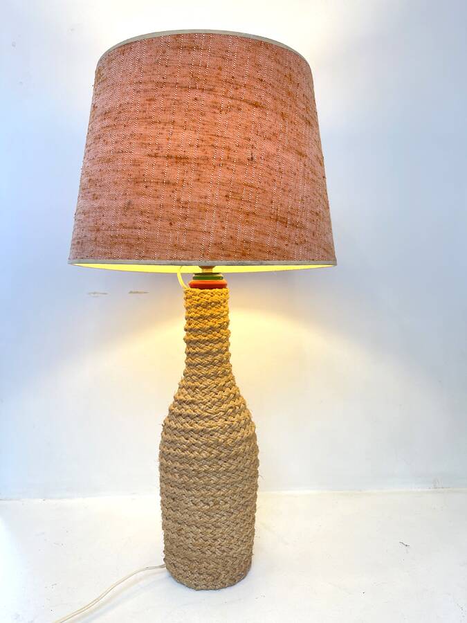 Woven rope lamp with textured shade, 1960s-70s.