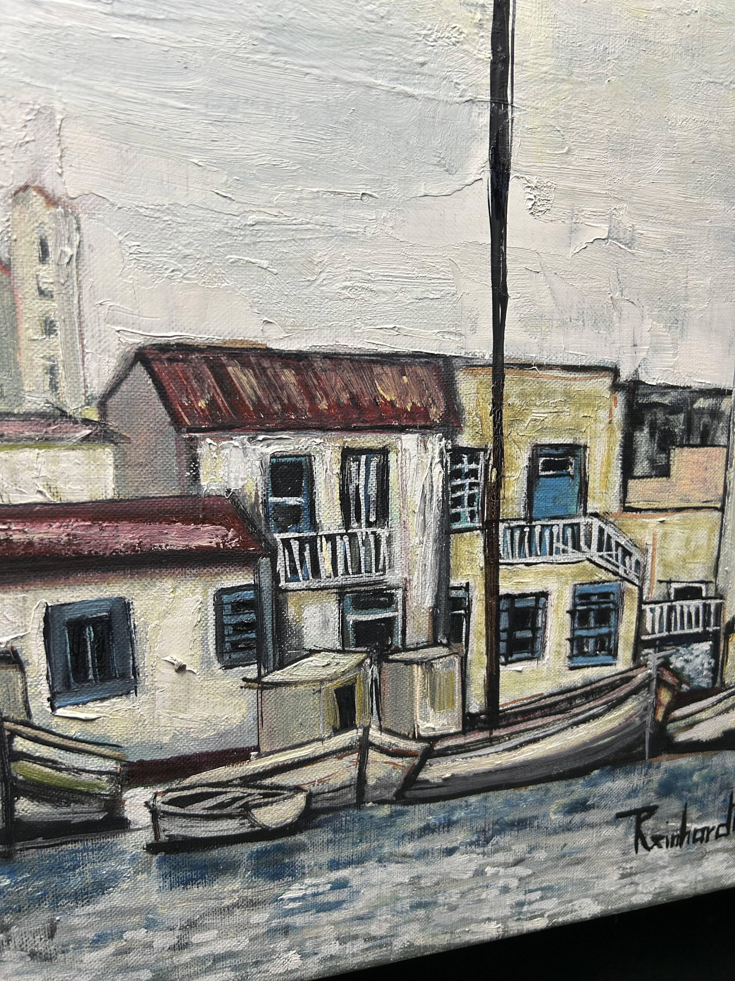 Mediterranean port landscape. Oil on canvas signed.