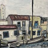 Mediterranean port landscape. Oil on canvas signed.