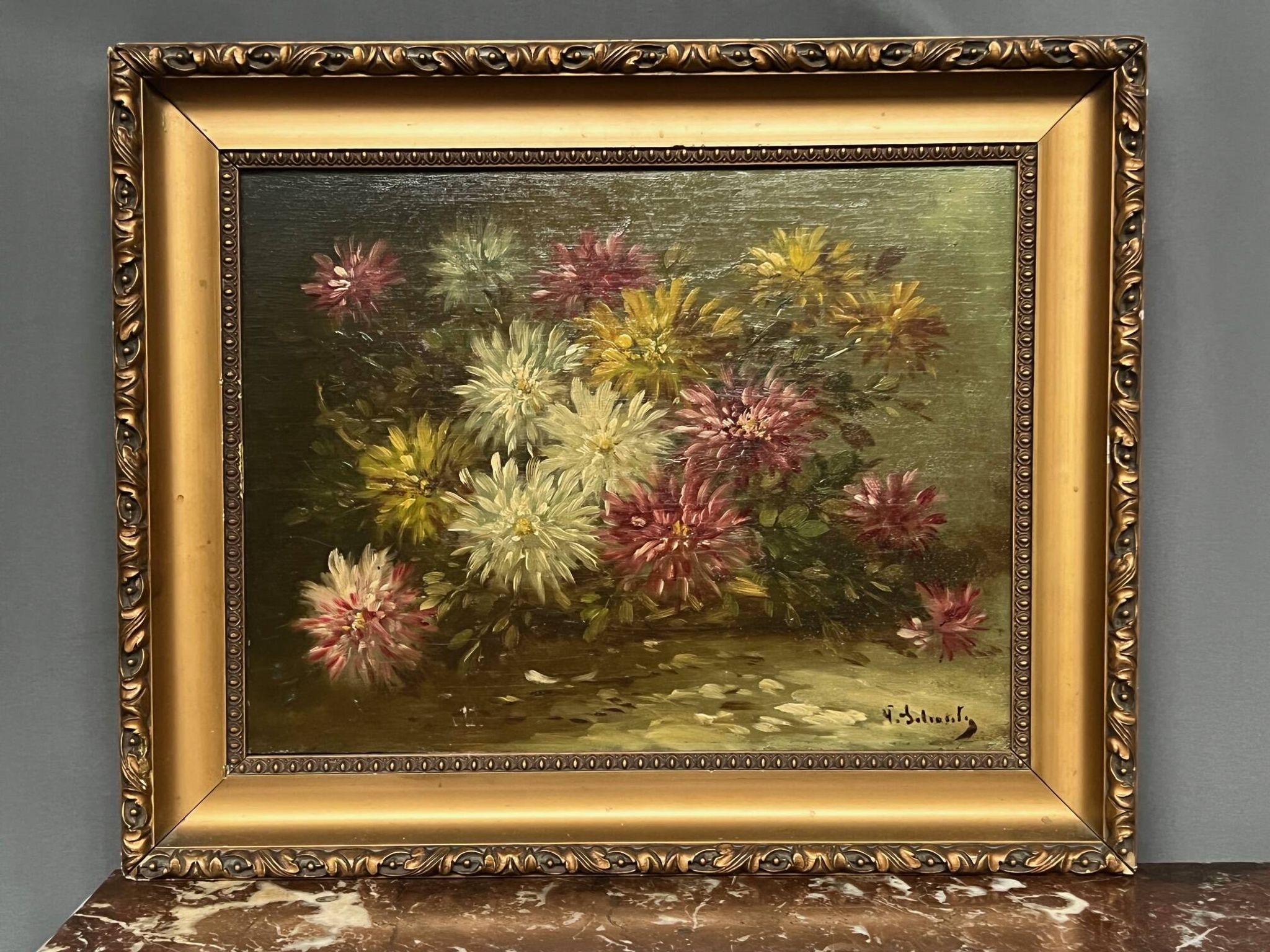 Paul Henry Schouten "Still Life with Flowers". Oil on wood panel.
