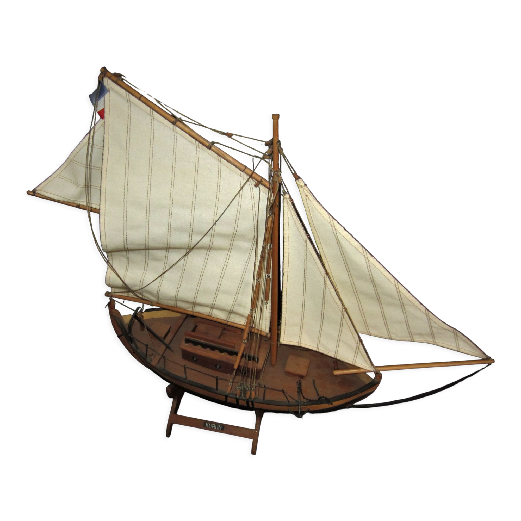 Wooden model of JY Toumelin's Kurun sailboat in Calais