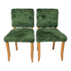 Pair of vintage wooden chairs with green fur effect upholstery – Year