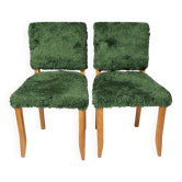 Pair of vintage wooden chairs with green fur effect upholstery – Year