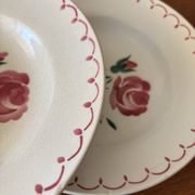 Set of 6 antique deep plates in earthenware • Red rose decoration