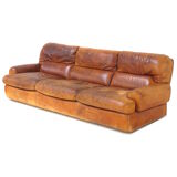 Vintage 3-seater lounge sofa in thick cognac leather