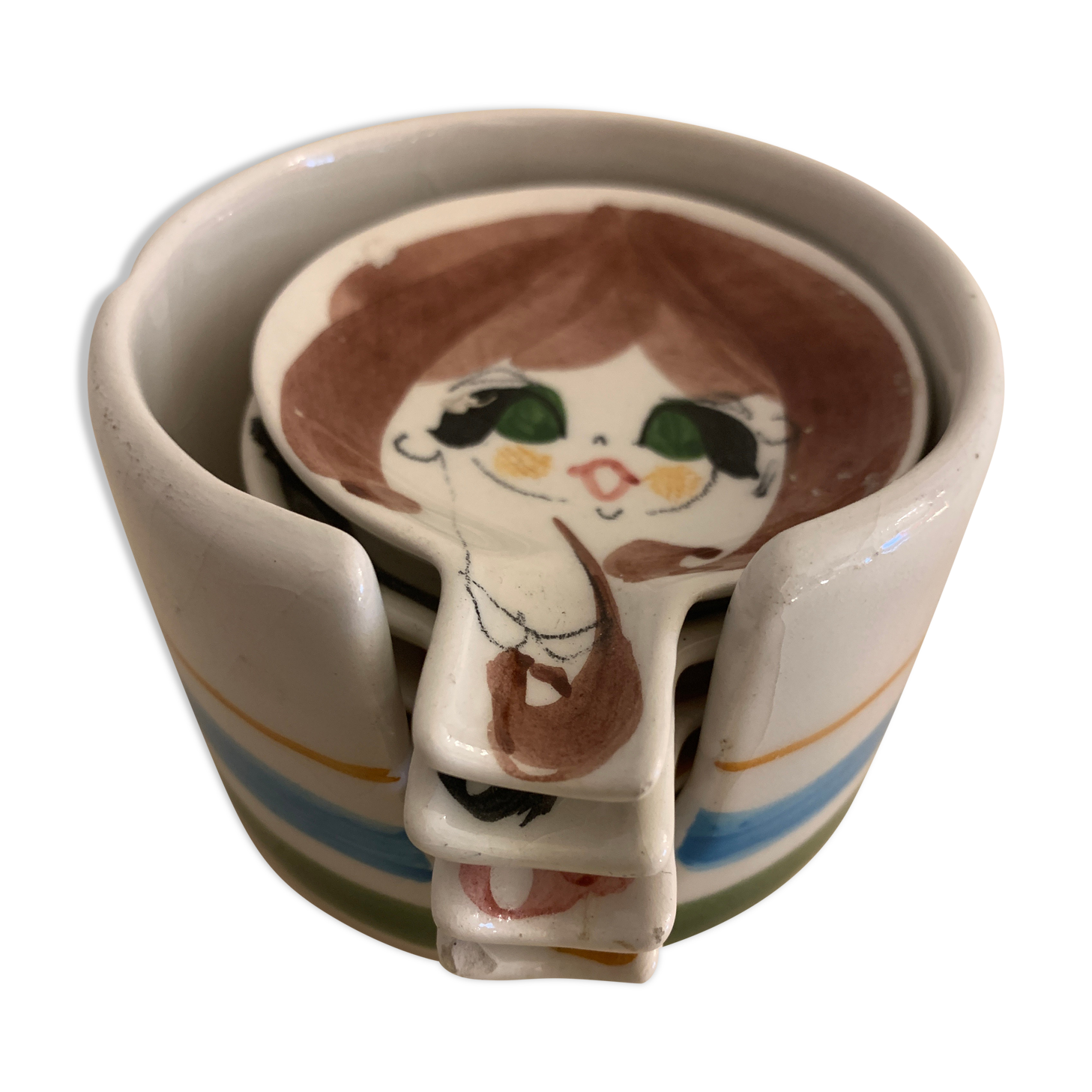 4 individual Italian ceramic stackable ashtrays with women's faces