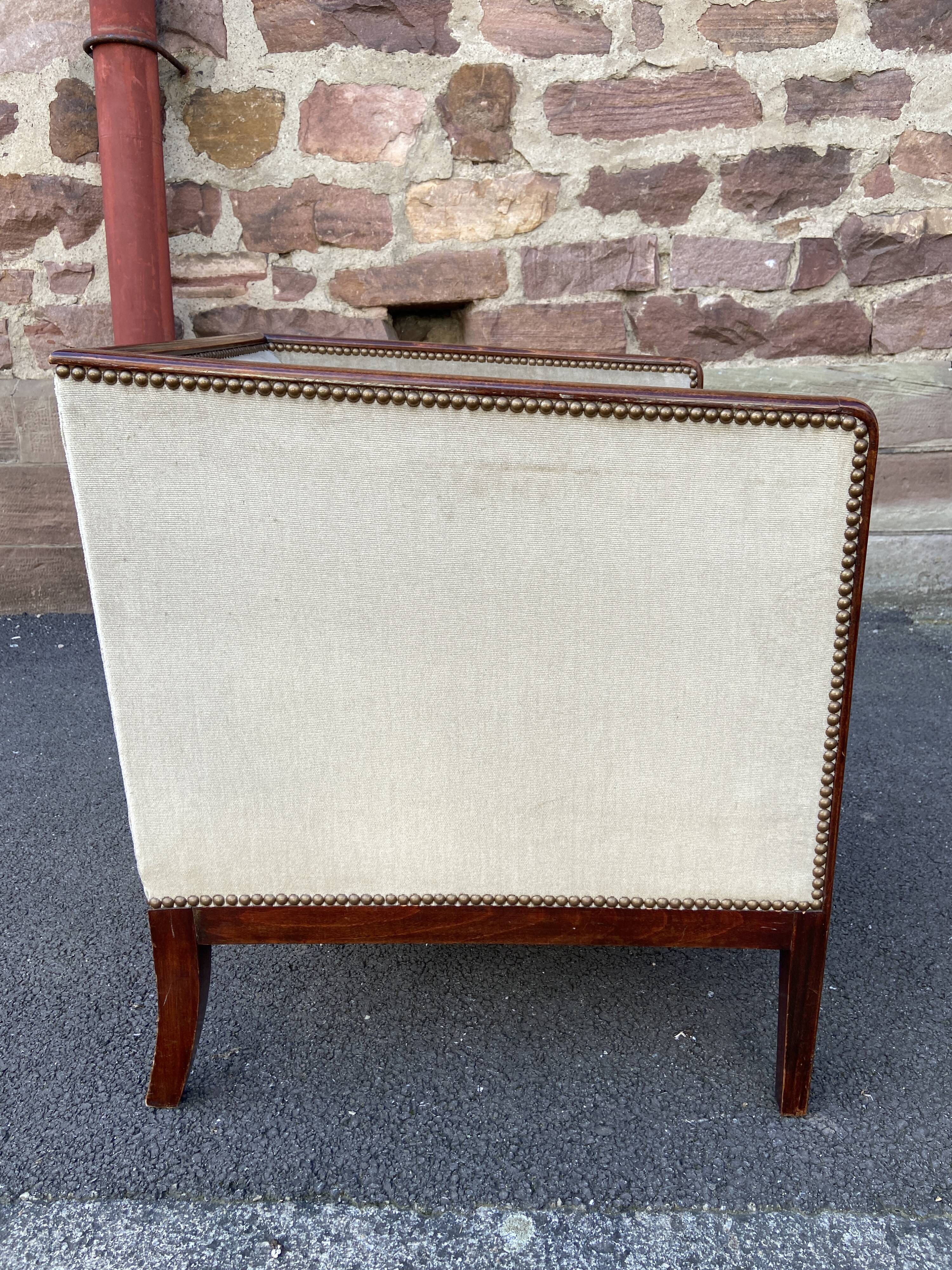Art Deco Lounge armchair Velvet mahogany vintage 1930s