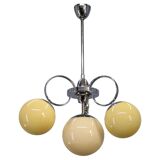 Chandelier en chrome et en verre champagne Art Déco, Tchécoslovaquie, années 1930