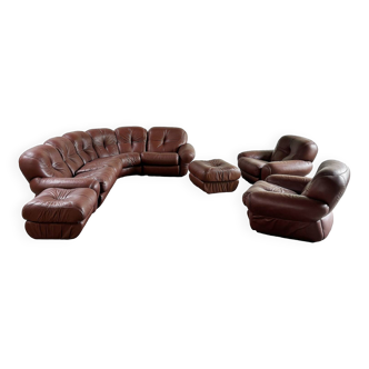 Italian Modular Sofa Set In Cognac Leather Attributed To Mobil Girgi, 1970's