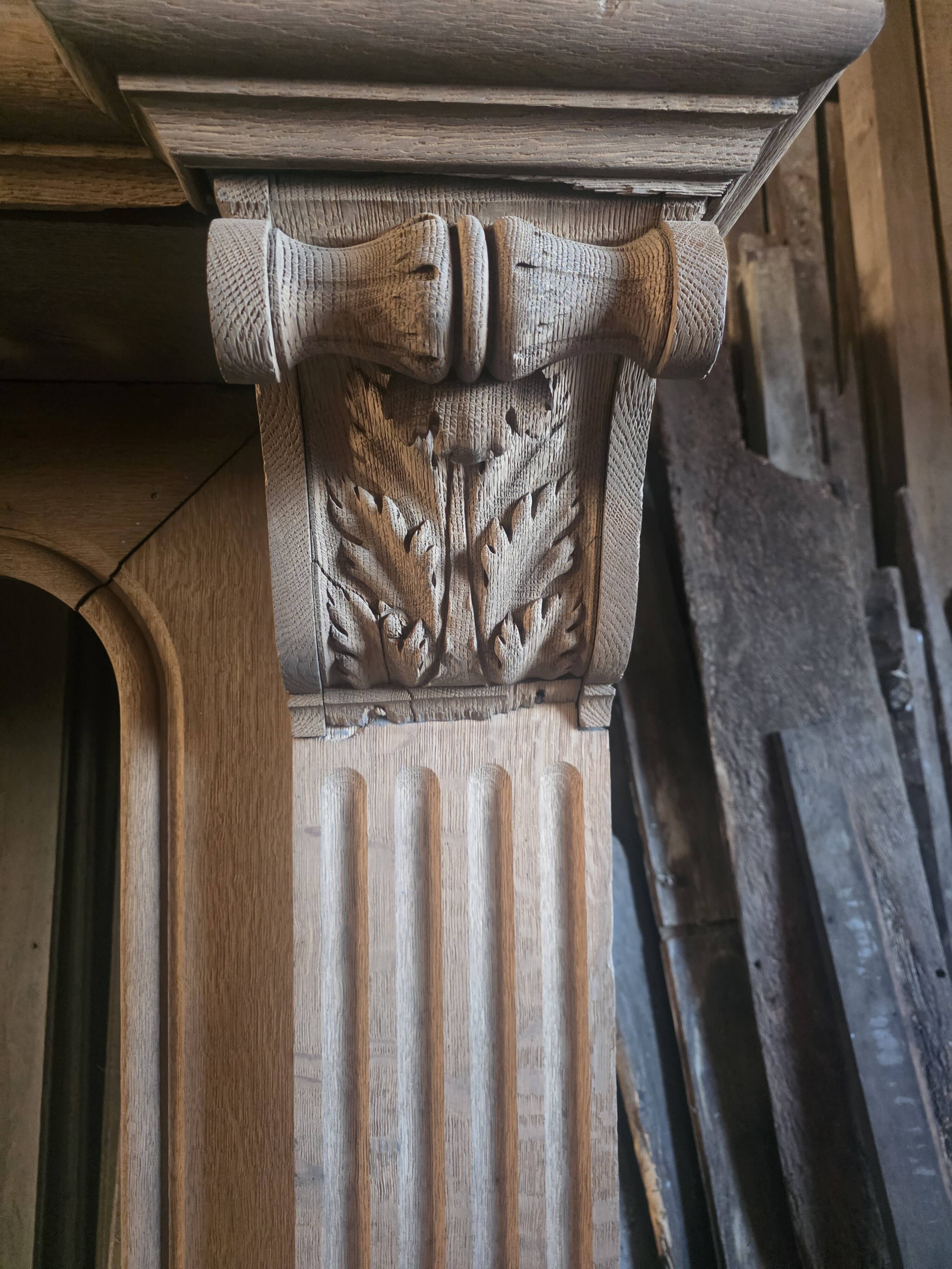 19th-century oak castle fireplace