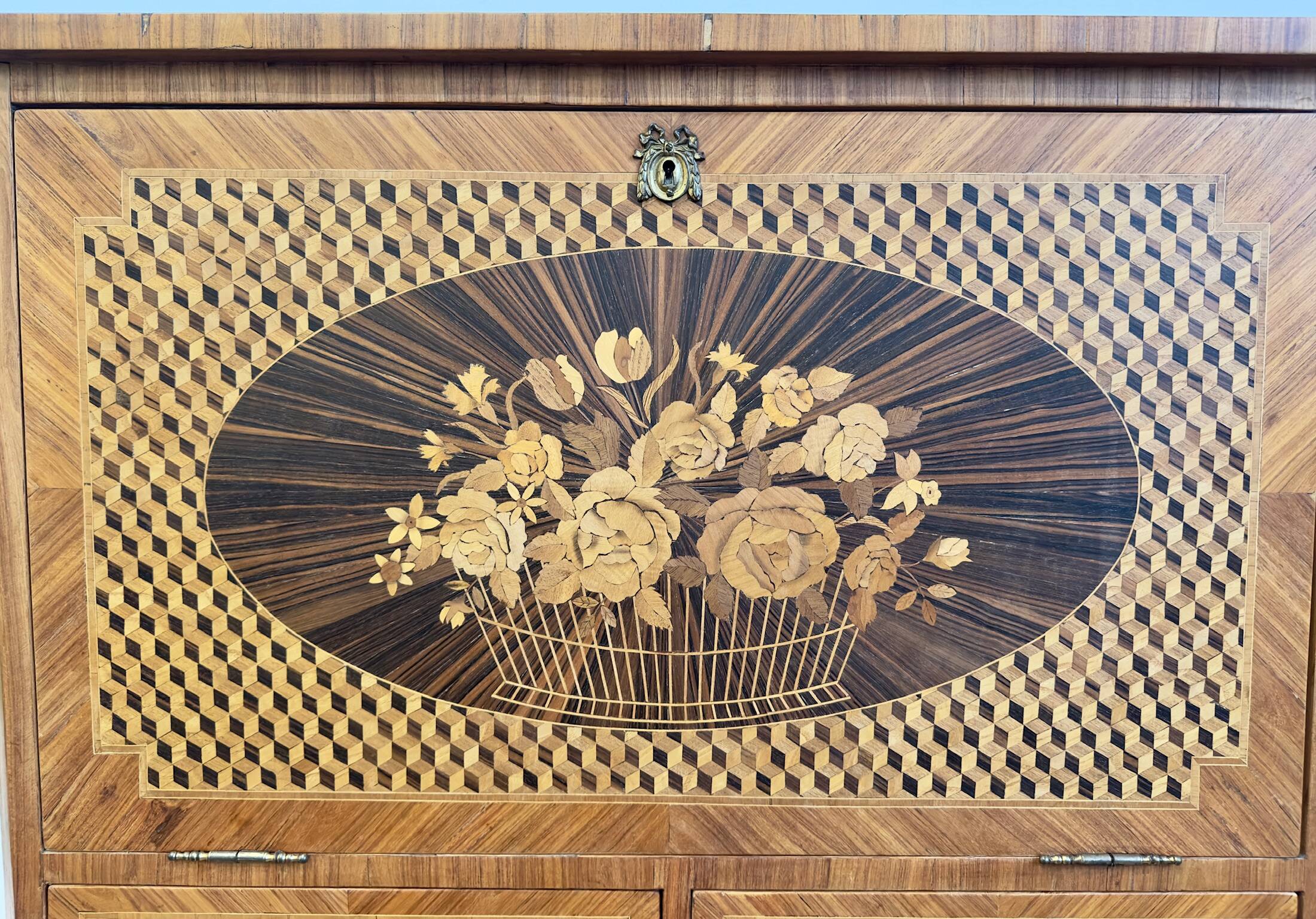 Wooden drop-leaf secretary in Louis XV style – Floral decoration