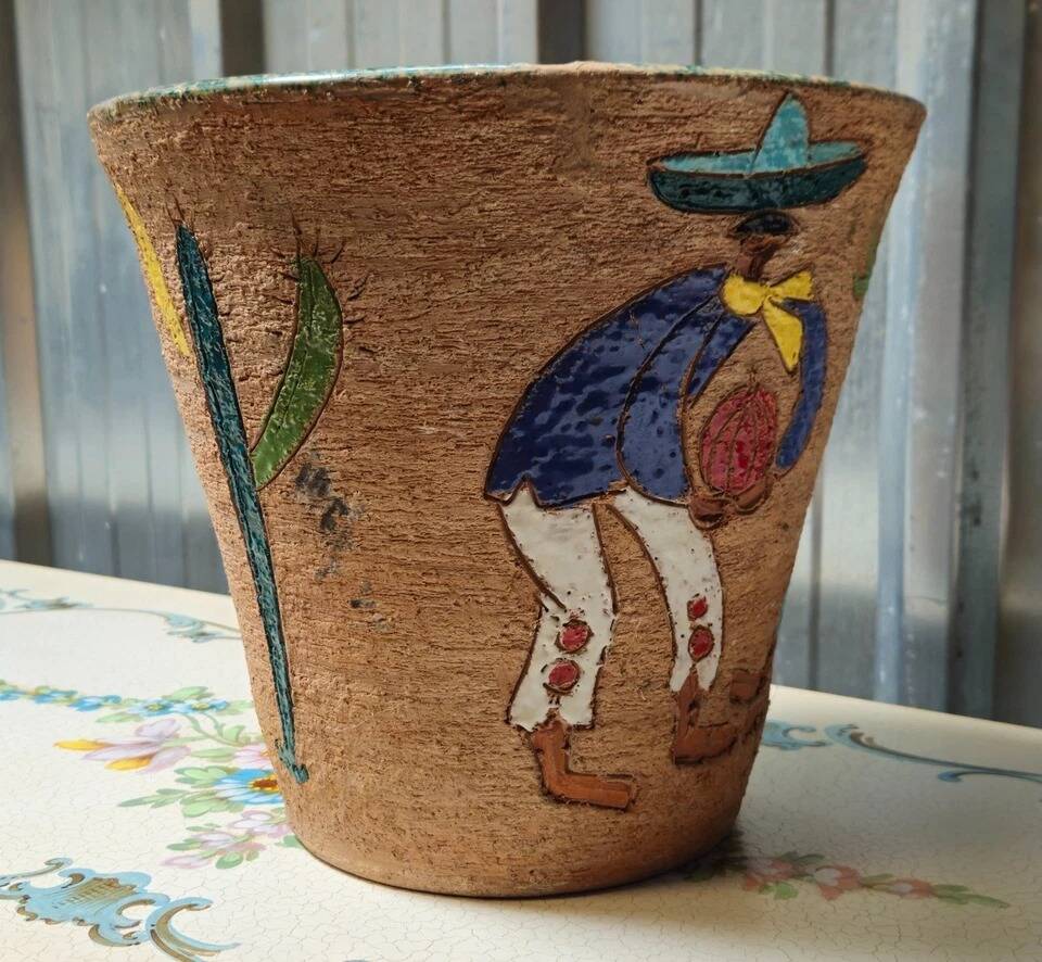 Glazed ceramic cache-pot with Mexican decoration – Art Deco – 20th century