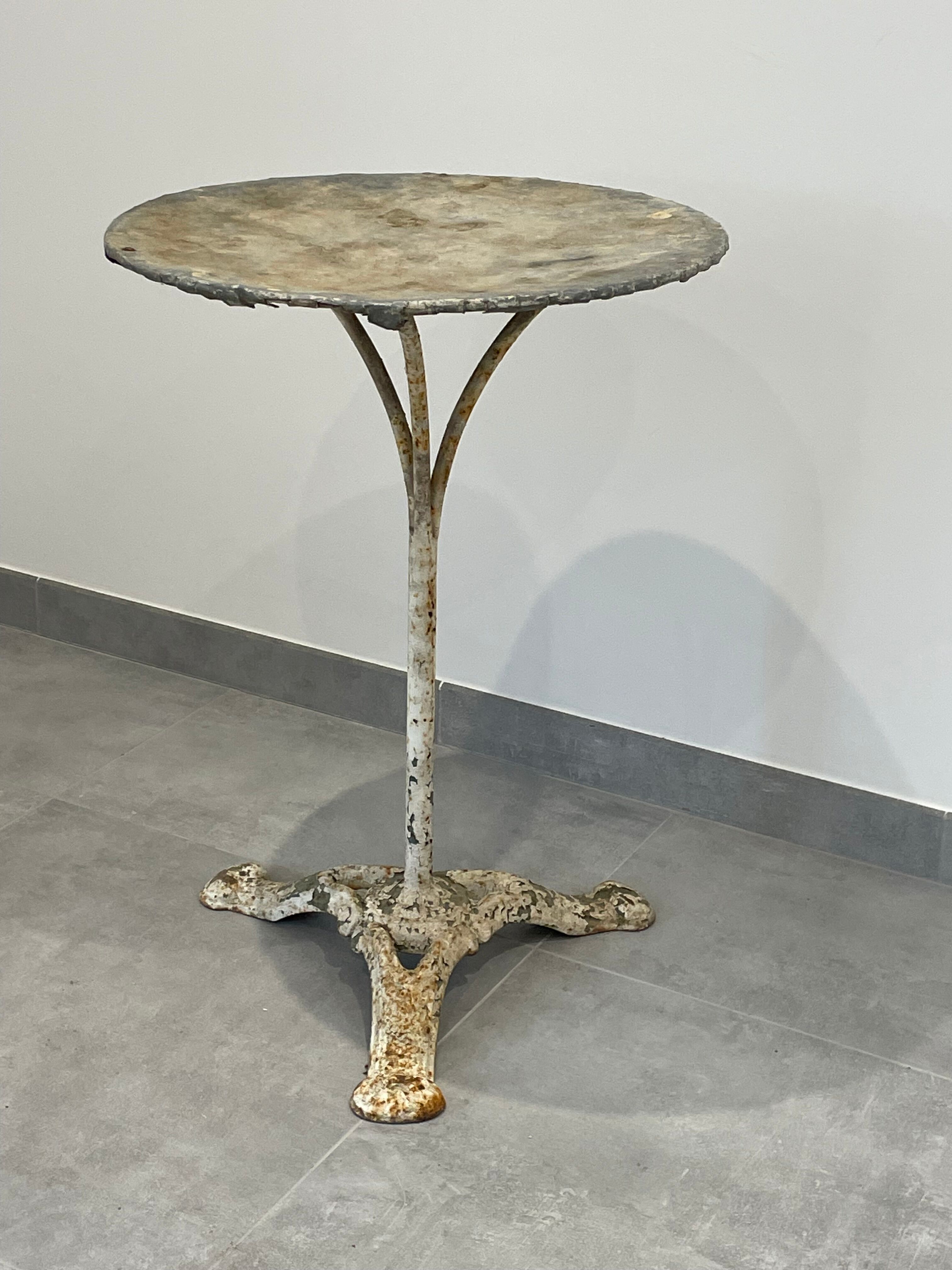 pedestal table, iron, cast iron and zinc guinguette table