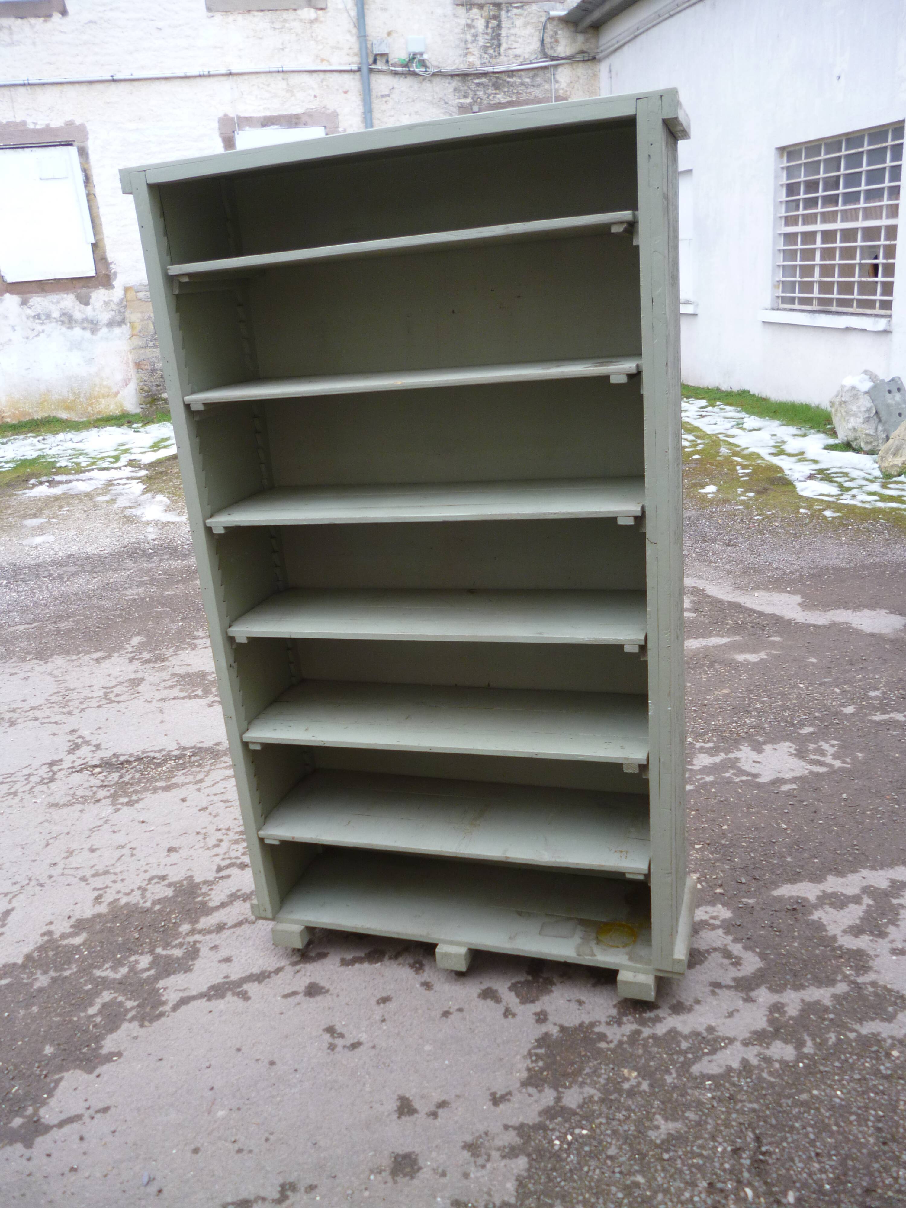 Workshop shelf in old wood green patina