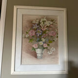 Pastel drawing "Garden Flower Bouquet" – White frame under glass