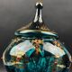 Decorative bowl in blue enamelled and gilded glass, red cabochons – height 32 cm