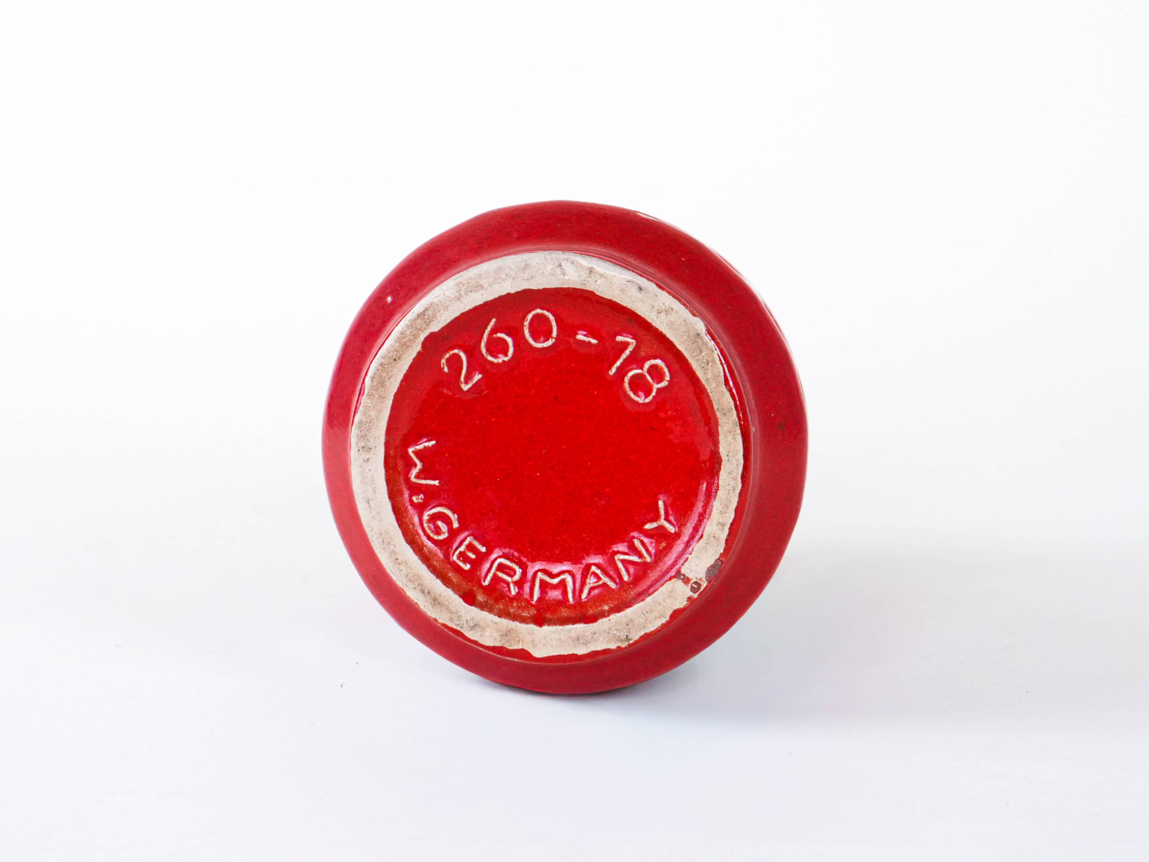 Red ceramic vase, German design, 1960s, made in West Germany