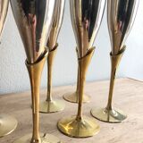 6 flûtes à champagne en laiton doré