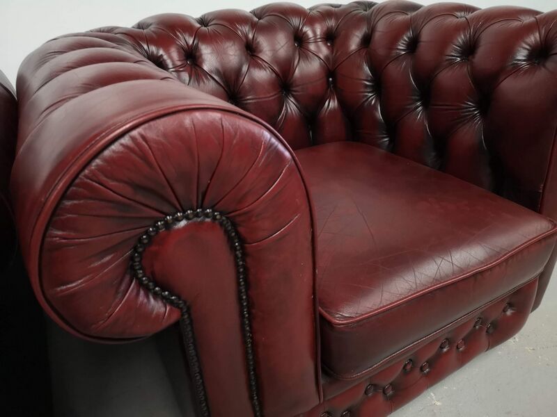 Burgundy leather chesterfield chairs