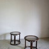 Paire de chevets rotin et verre fumé
