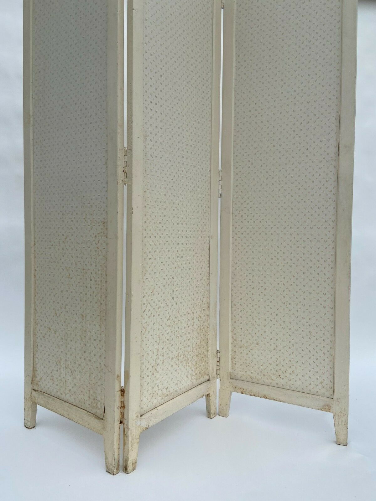 Paravent 3 vantaux 1920 patine creme en bois papier colle