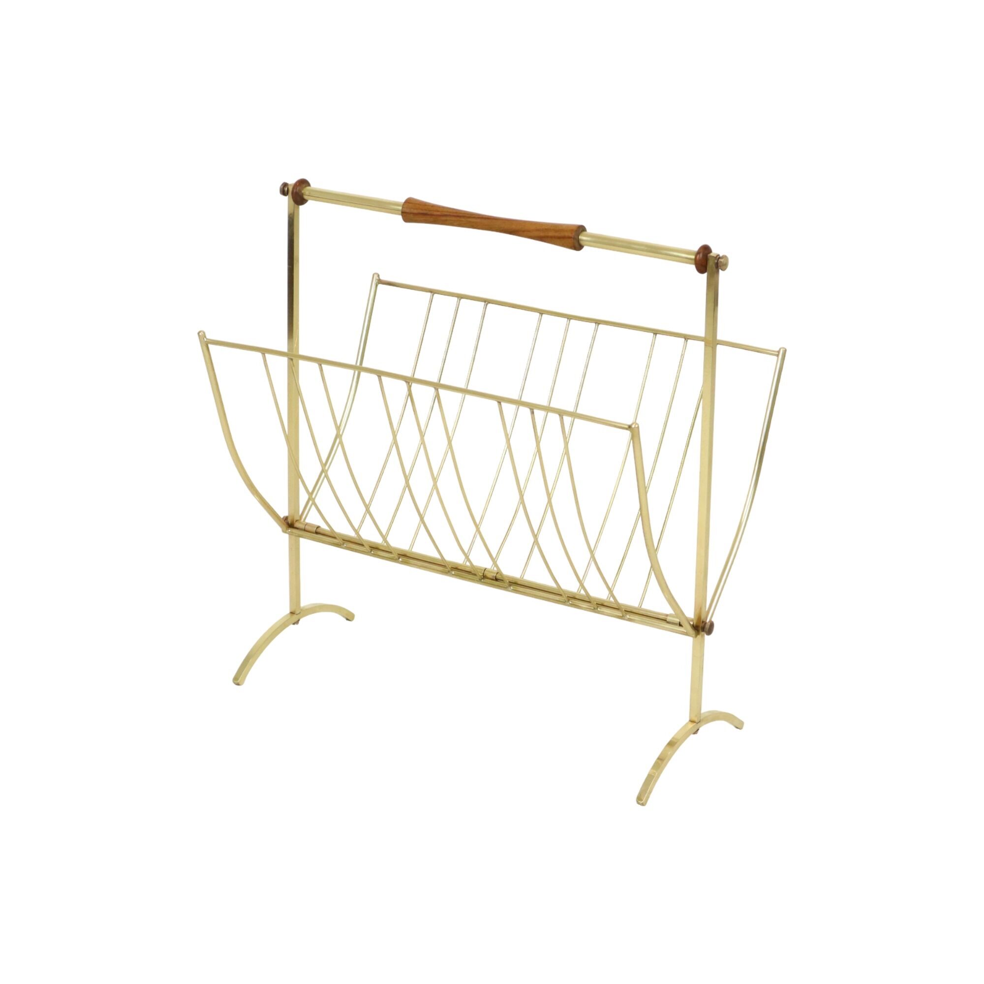 Brass rosewood magazine rack design sixties