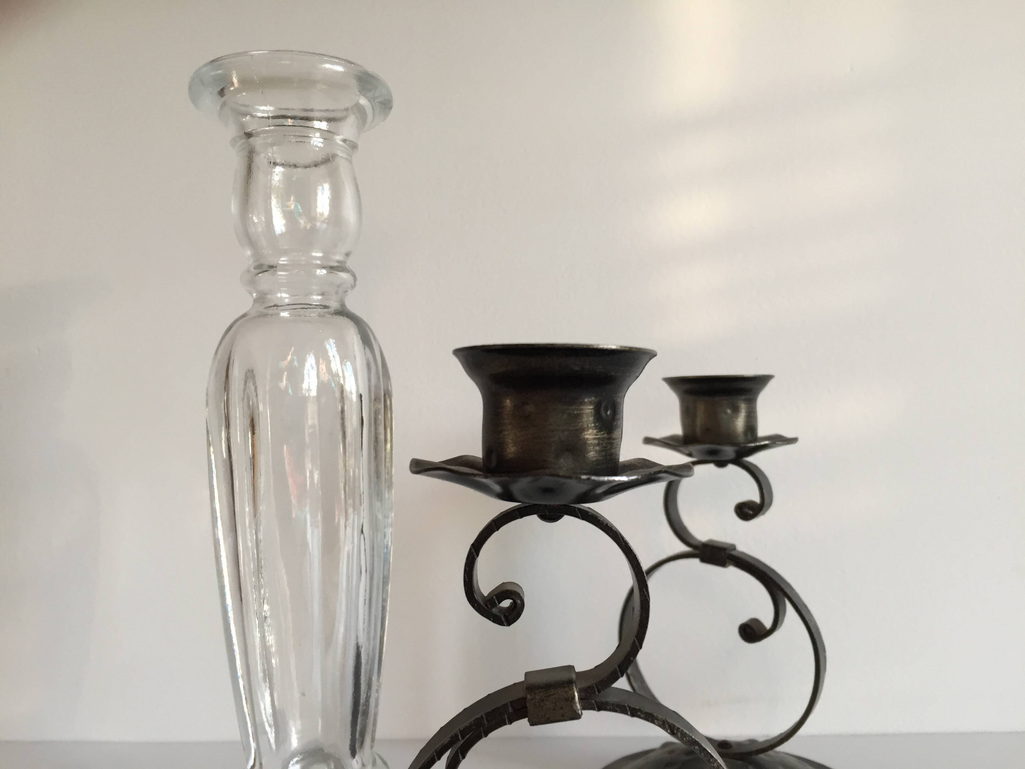 Bougeoirs verre et métal vintage