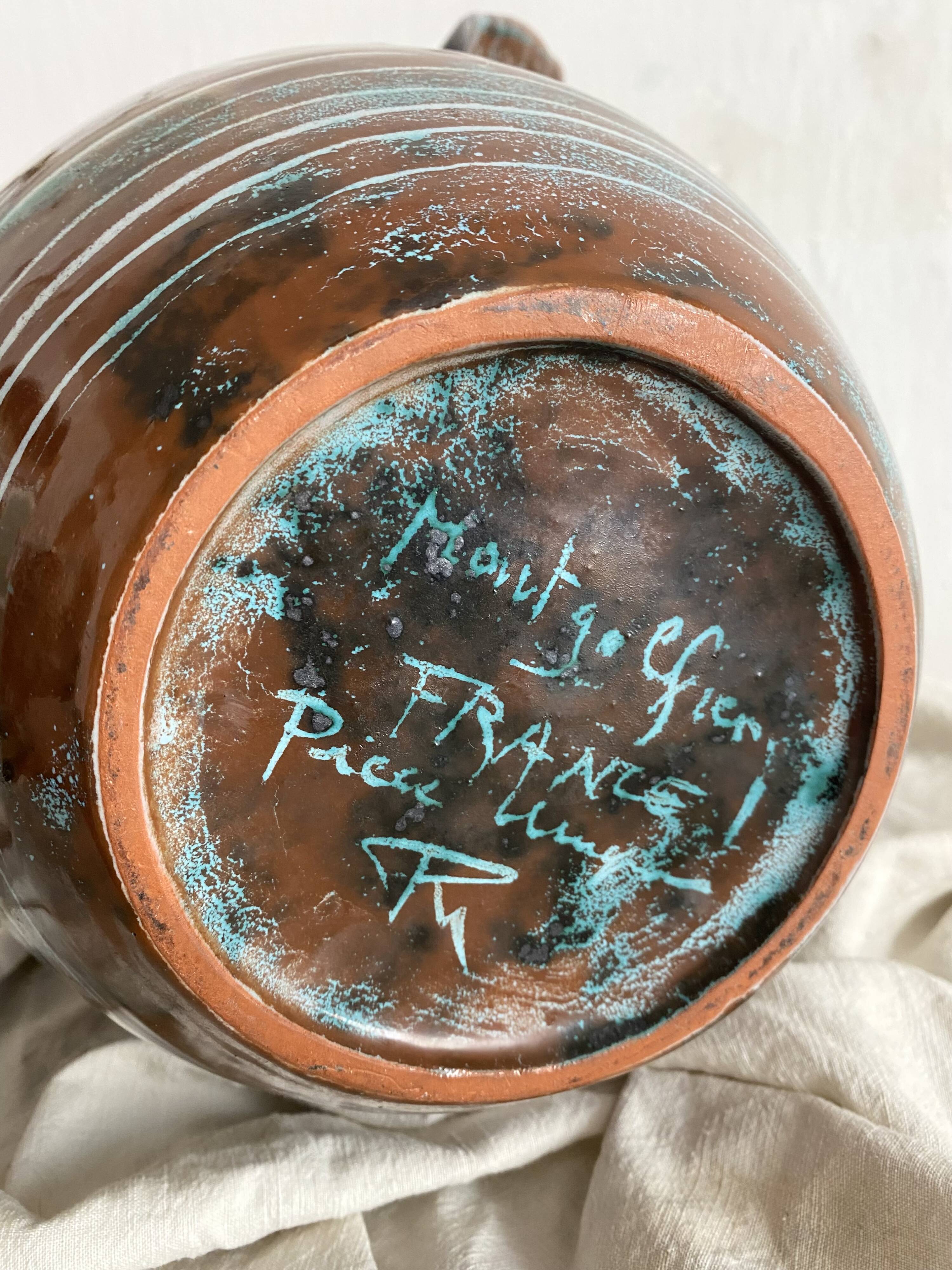 Handmade ceramic vase by Mongolfier, signed Yvon Roy, 1960