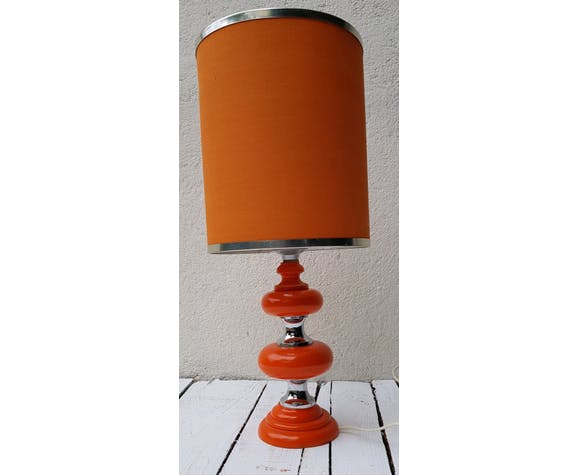 Lampe bois orange et chrome 70's