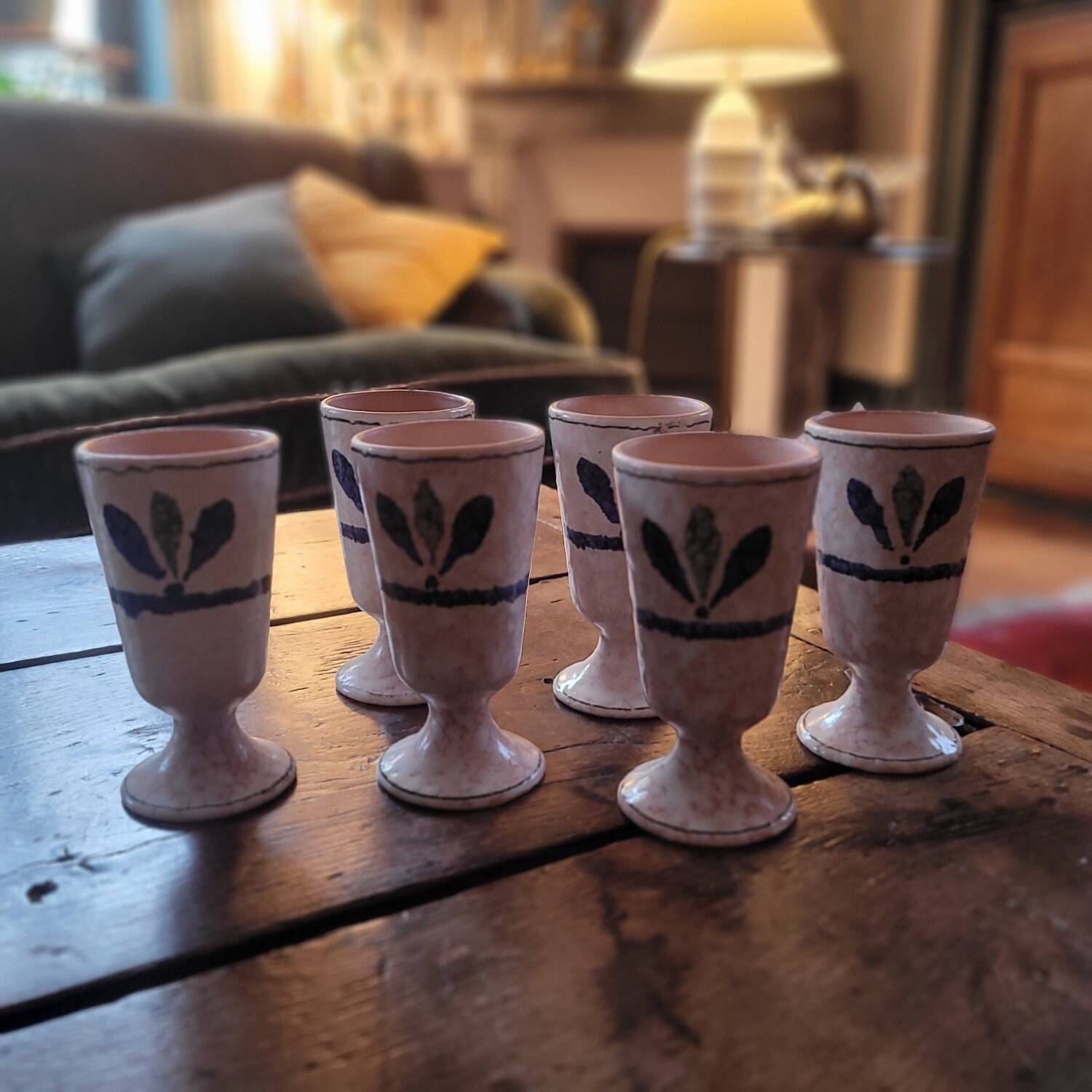 Set of 6 marbled earthenware mazagrans Salins 70's