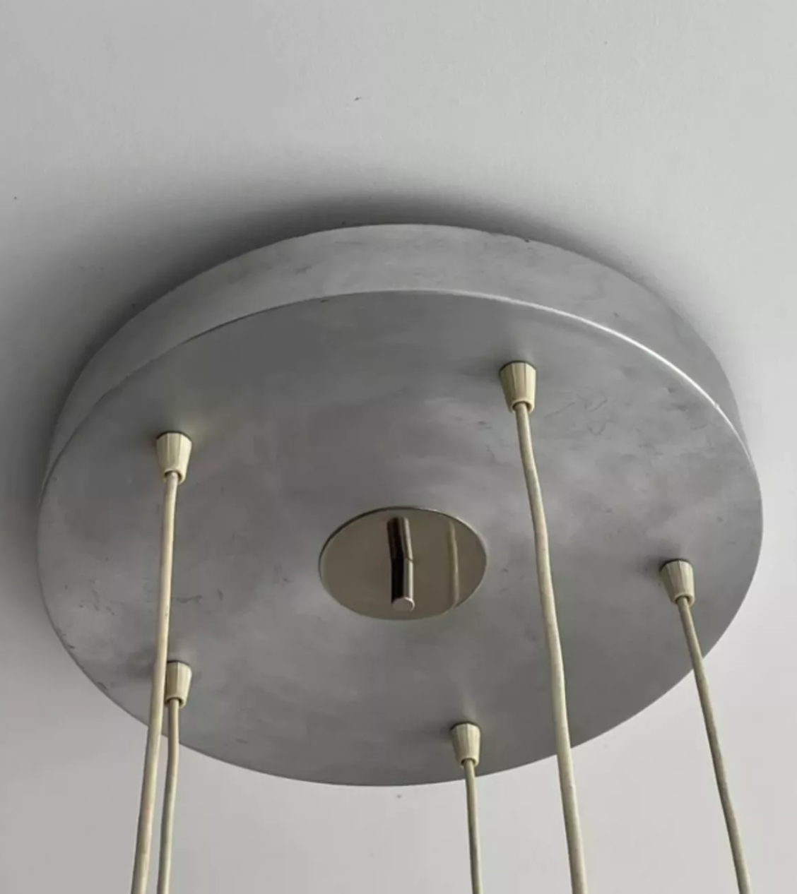 Vintage pendant lamp, chromed and brushed metal, France 1970