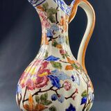 Large Gien earthenware ewer pitcher with Peonies decor