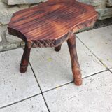 Vintage brutalist wooden tripod stool from the 60s and 70s