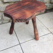 Vintage brutalist wooden tripod stool from the 60s and 70s