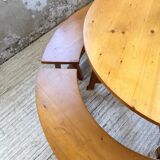 Set of round table and 4 rounded benches, 1950