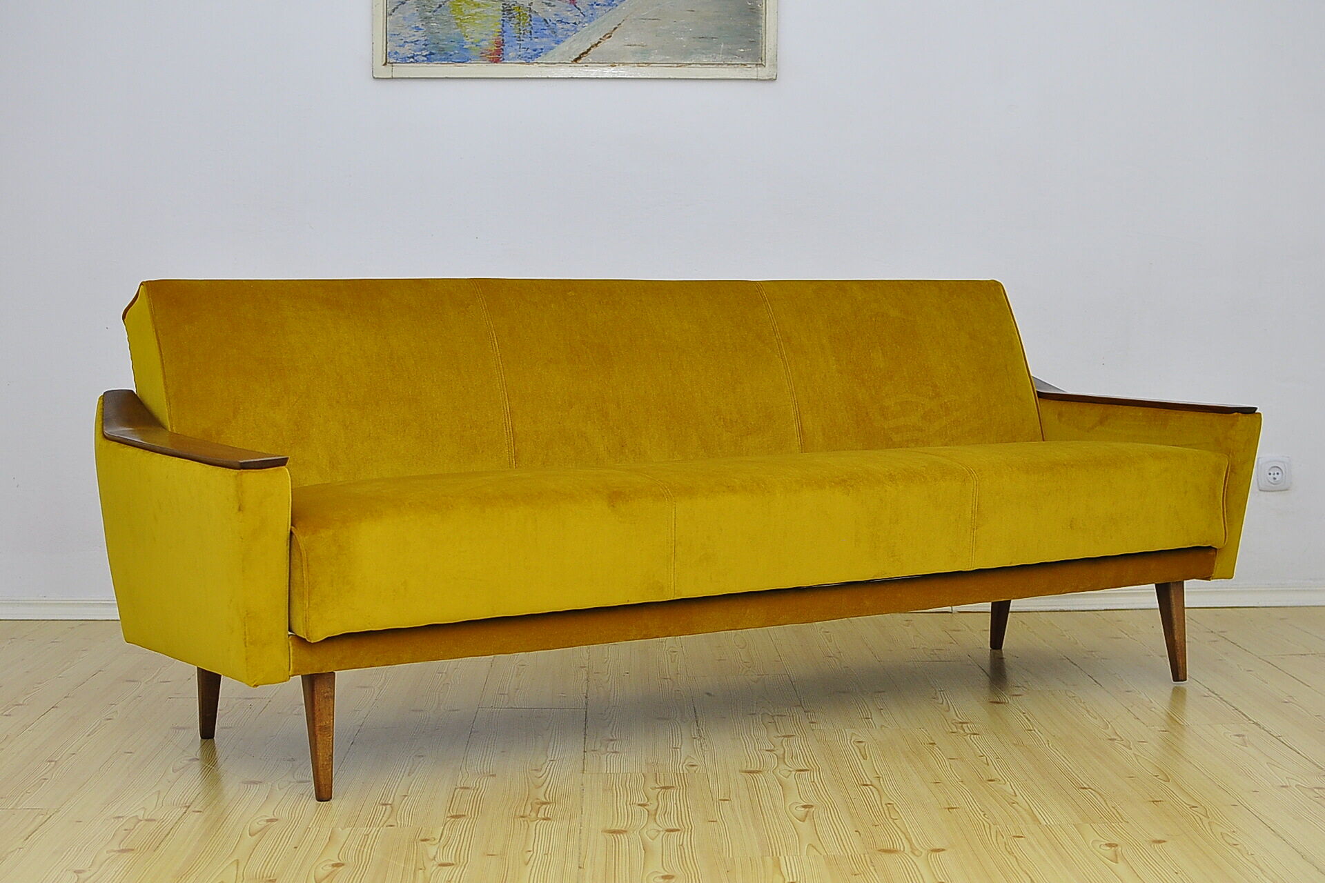 Mid-century yellow velvet sofa, 1960s