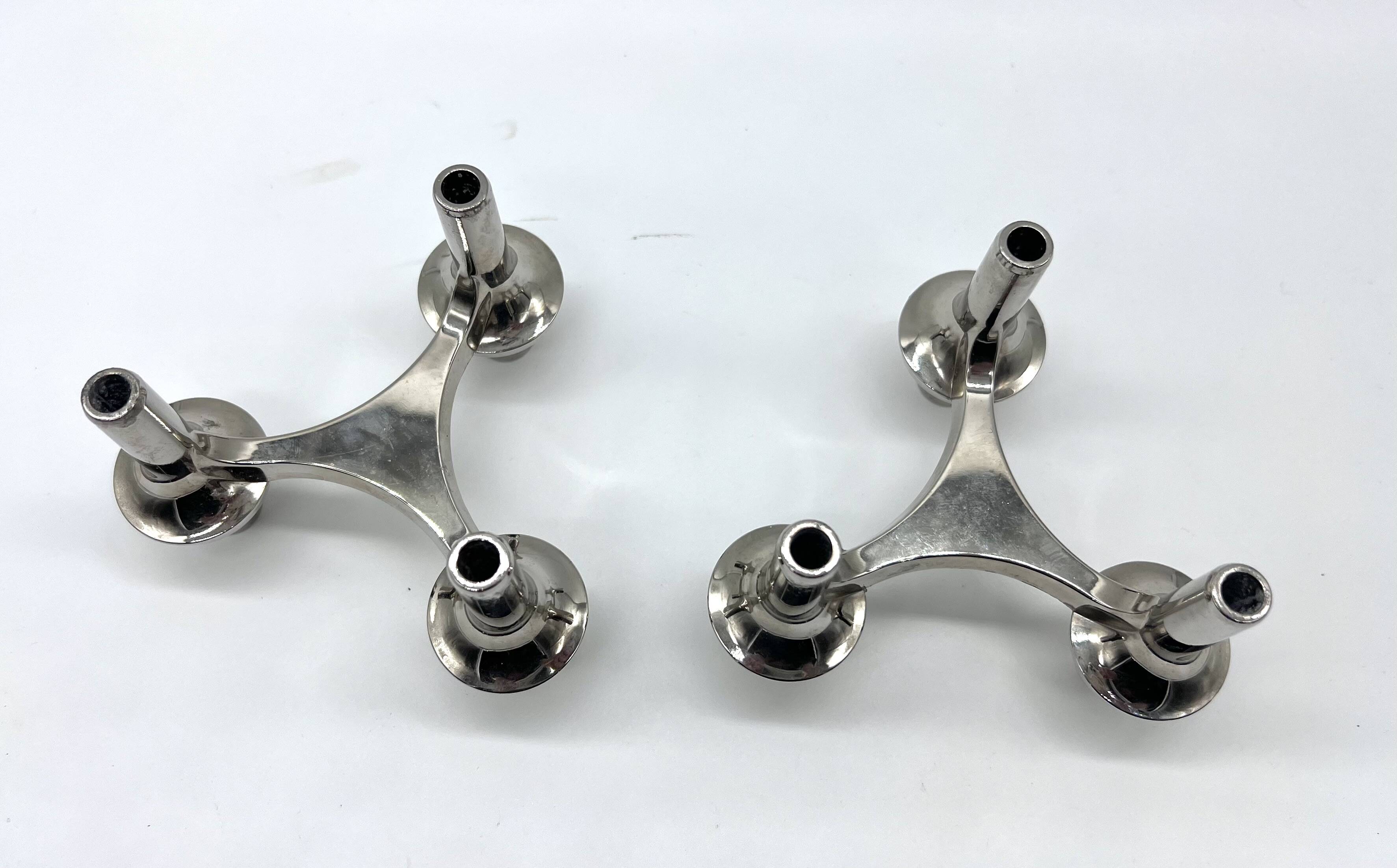Pair of modular candle holders, German design, Nagel type, 1970s.