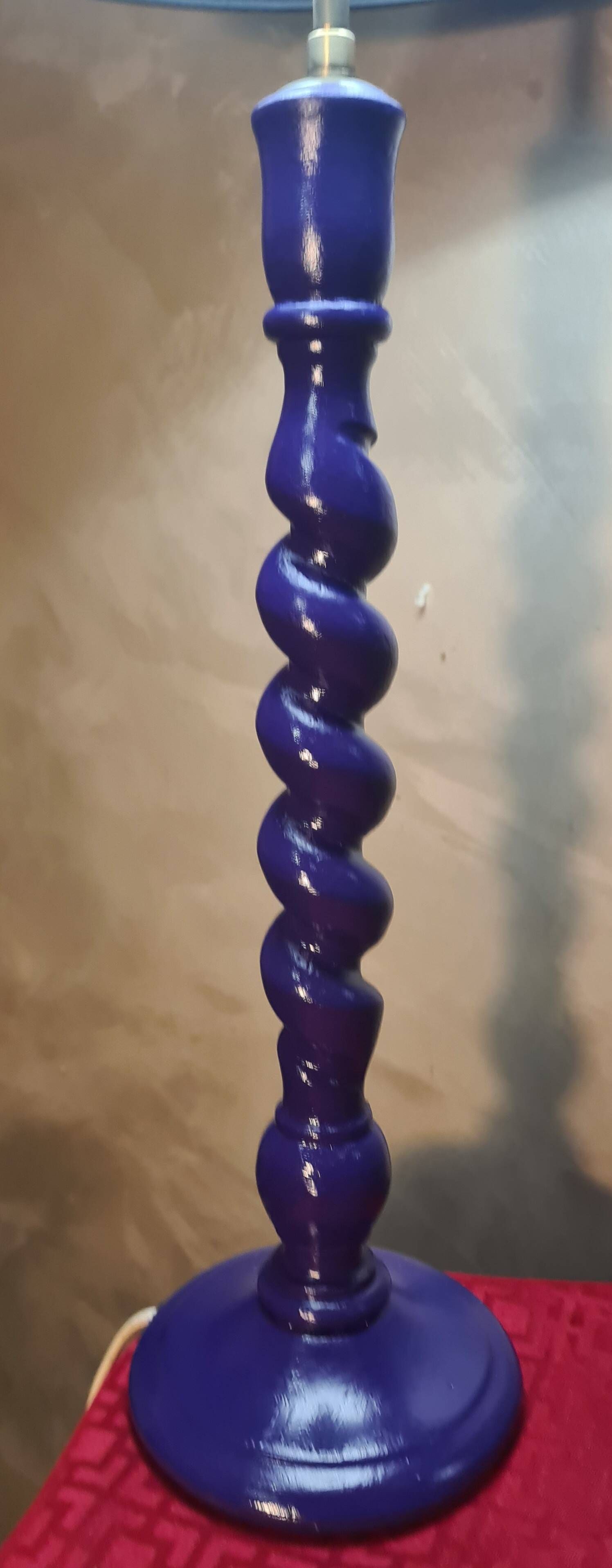 pair of twisted wooden lamps purple electric check 62x30