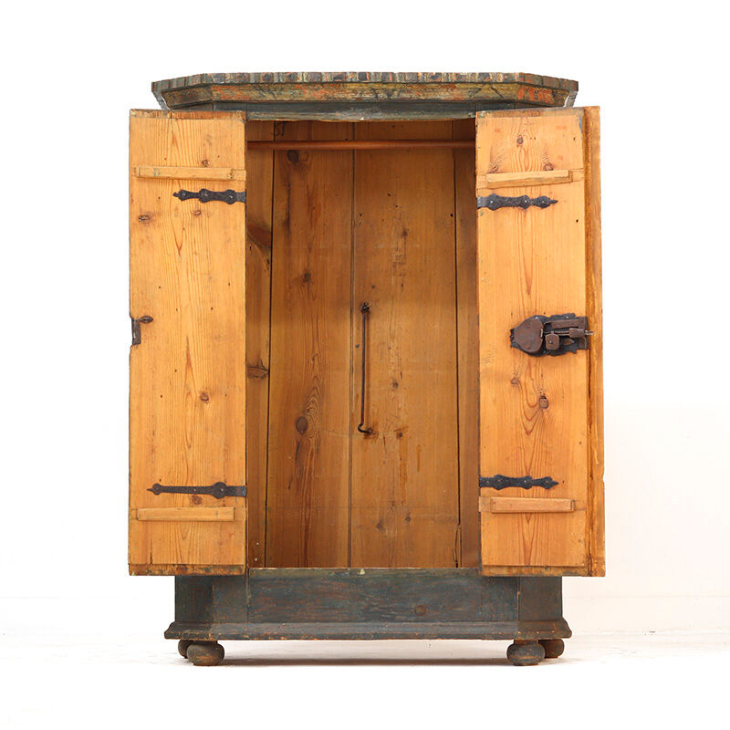 Antique Rustic Farmhouse Folk Art Painted Bridal Cabinet 1882